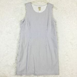 L.L. Bean Womens Dress Sheath Sleeveless White Blue Pinstripe‎ Knee Length 14